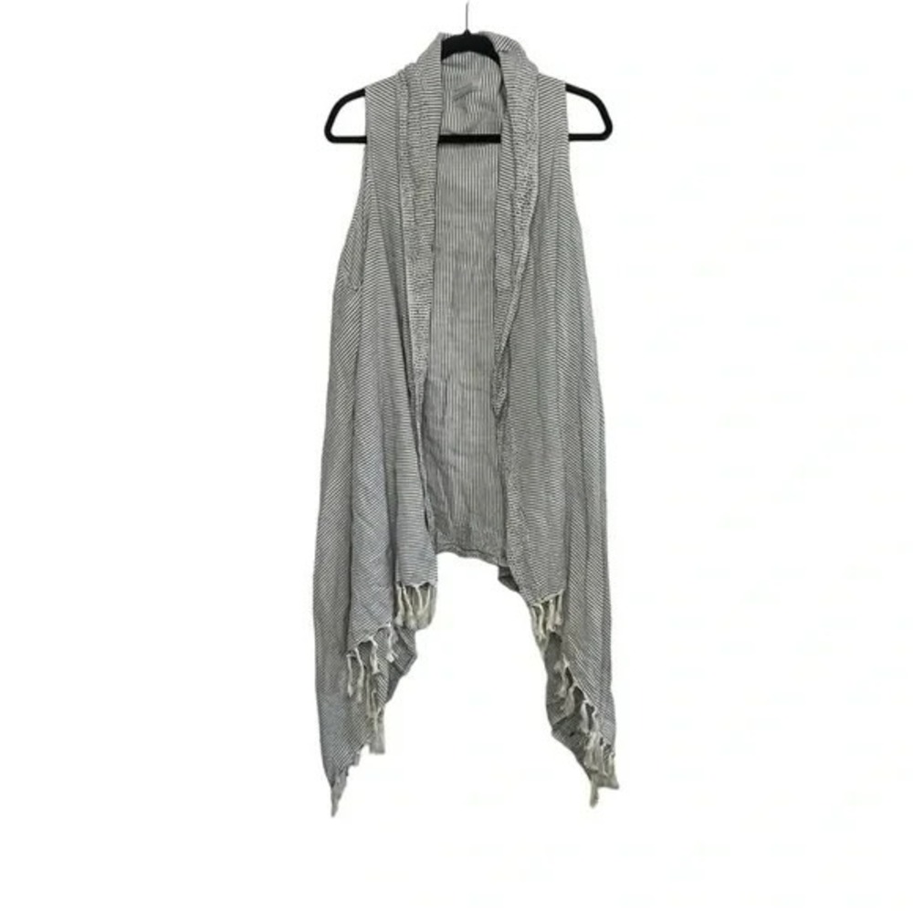 World Market Blue and Cream Fringe Vest Boho Chic Cozycore Cottagecore Lagenlook - Picture 5 of 12